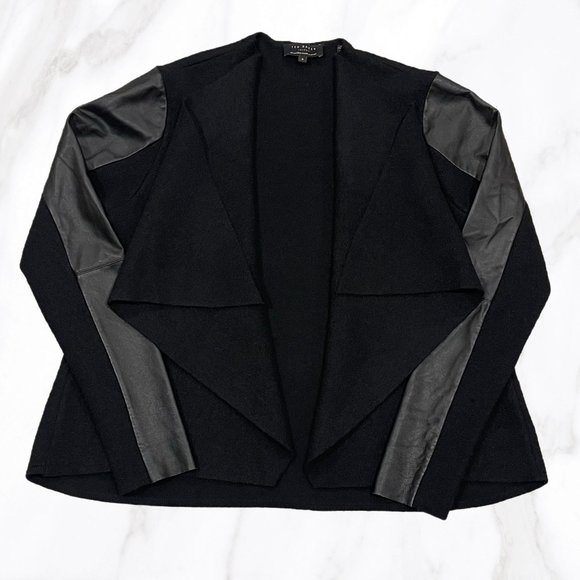 Ted Baker‎ Women's Black Gaeton Wool & Leather Wrap Jacket, Size 4 - Picture 1 of 6